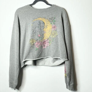 Modern Lux Moon Flower Crop Sweatshirt Size XL Color Gray w/Moon/Flowers Design